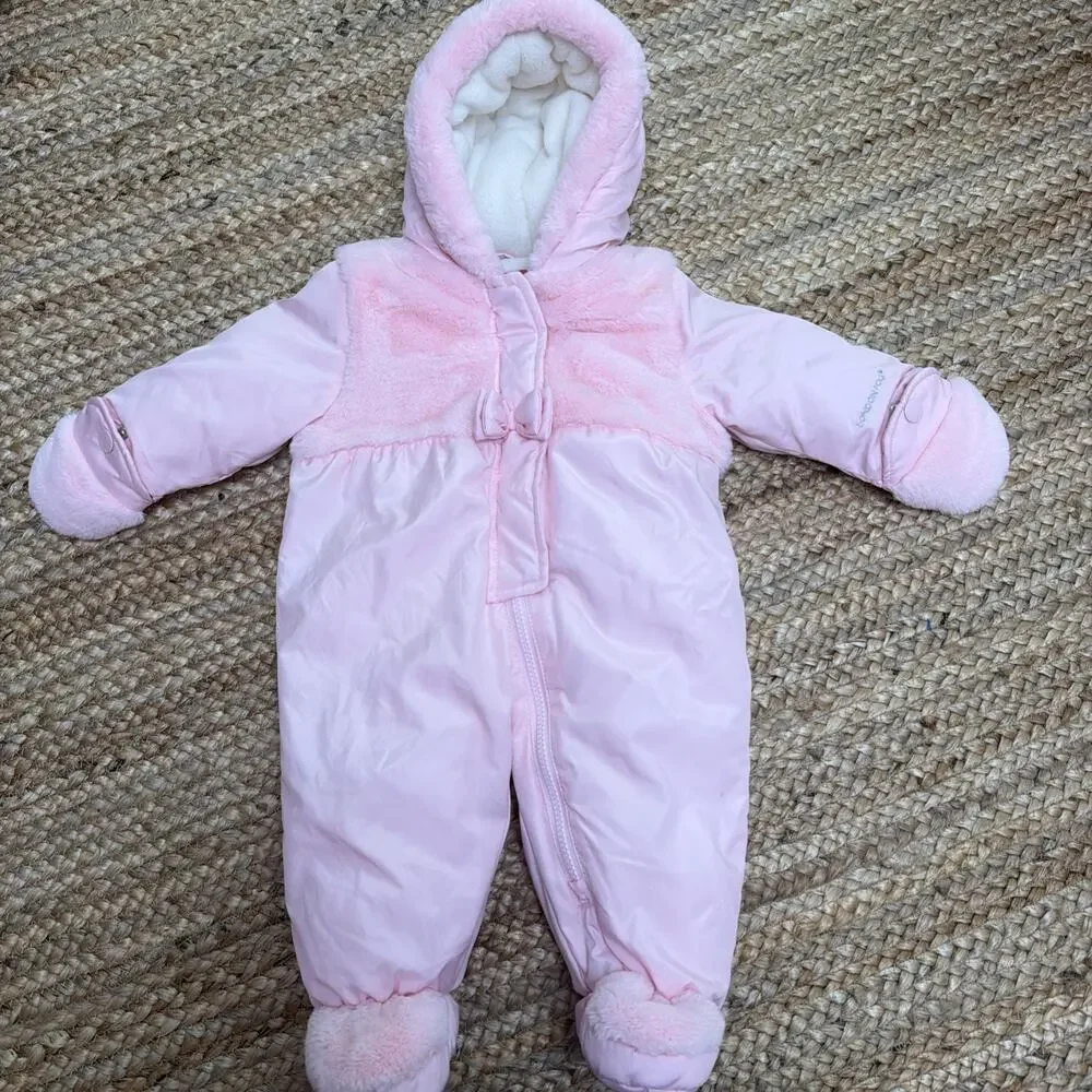London Fog Vintage Baby Girl Snowsuit size 6-9 month Pink Embroidered Roses Warm